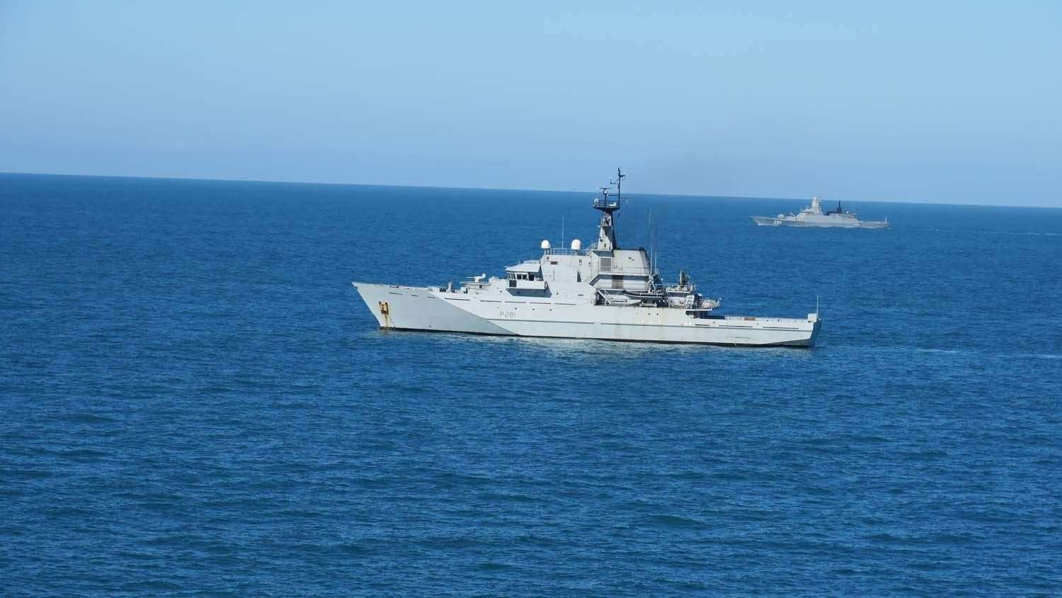 HMS Tyne shadows the Russian corvette Steregushchiy Picture: Royal Navy