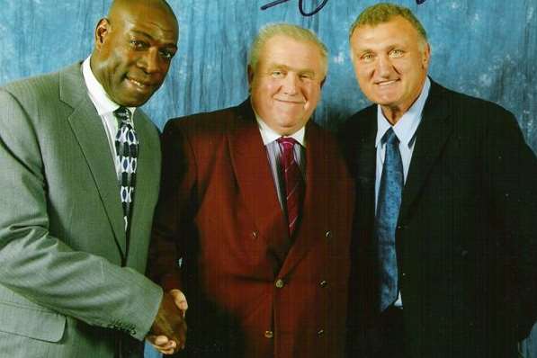 Ex-boxer Fergus Wilson (centre) with former heavyweight boxers Frank Bruno and Joe Bugner