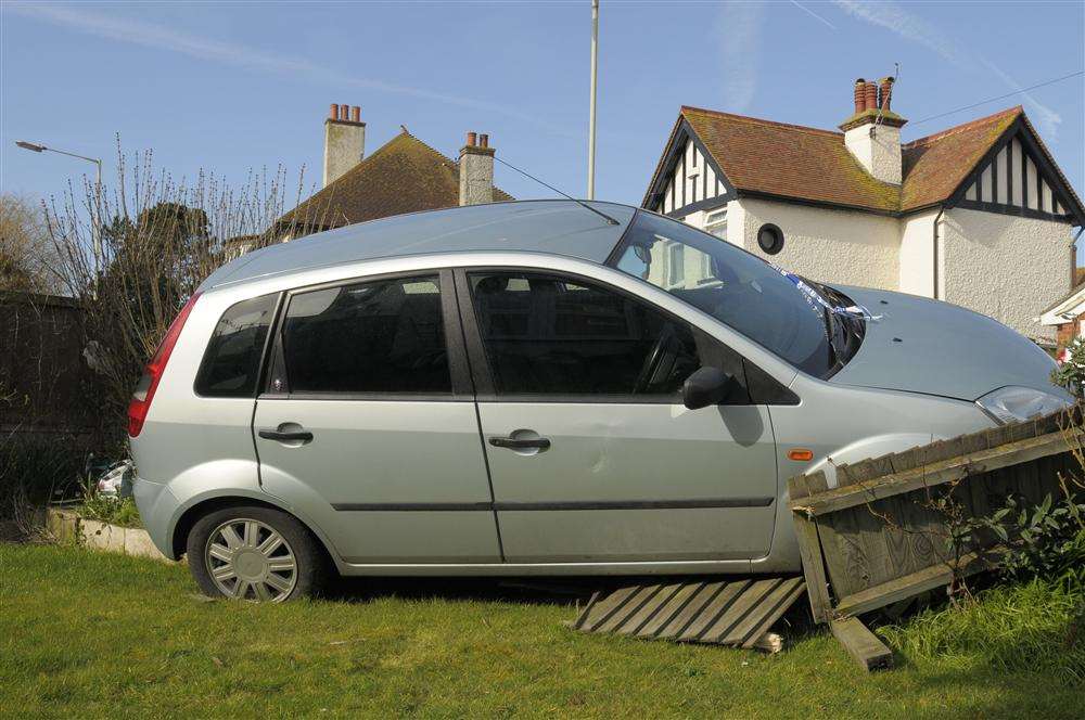 James Pearson's car reversed into the garden of a house in Reculver Road