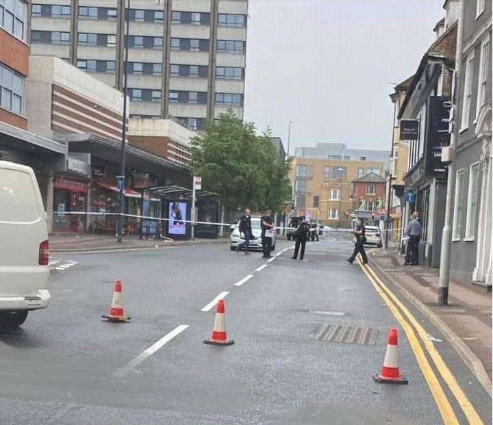 The scene in Lower Stone Street on Sunday after a man was stabbed