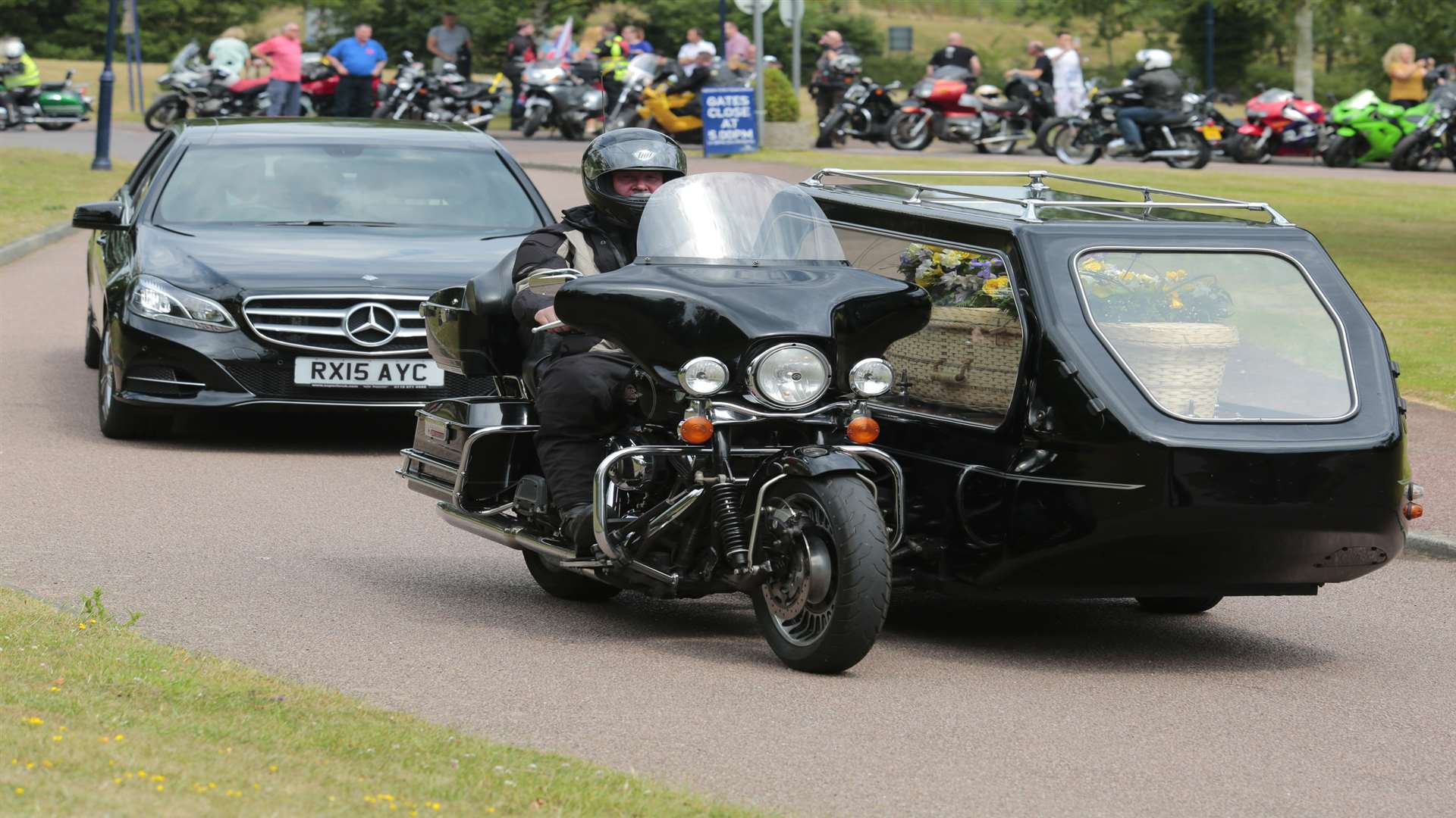 Mrs Boxall's motorbike and sidecar hearse