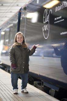 Ellie Simmonds with a Javelin train named after her at St Pancras International station. Picture: Martin Burton