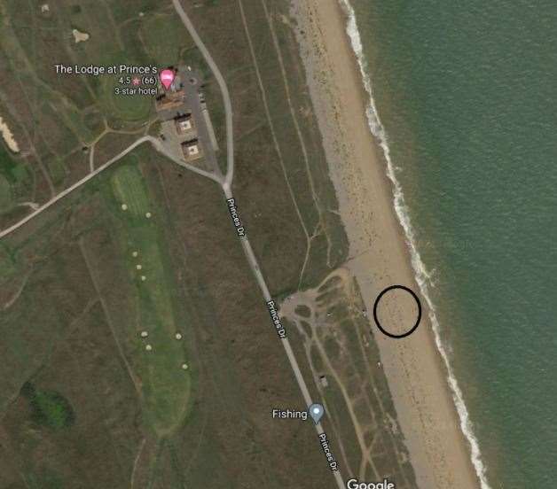 The section of Sandwich Bay where solidified palm oil was washed up. Picture Google Maps