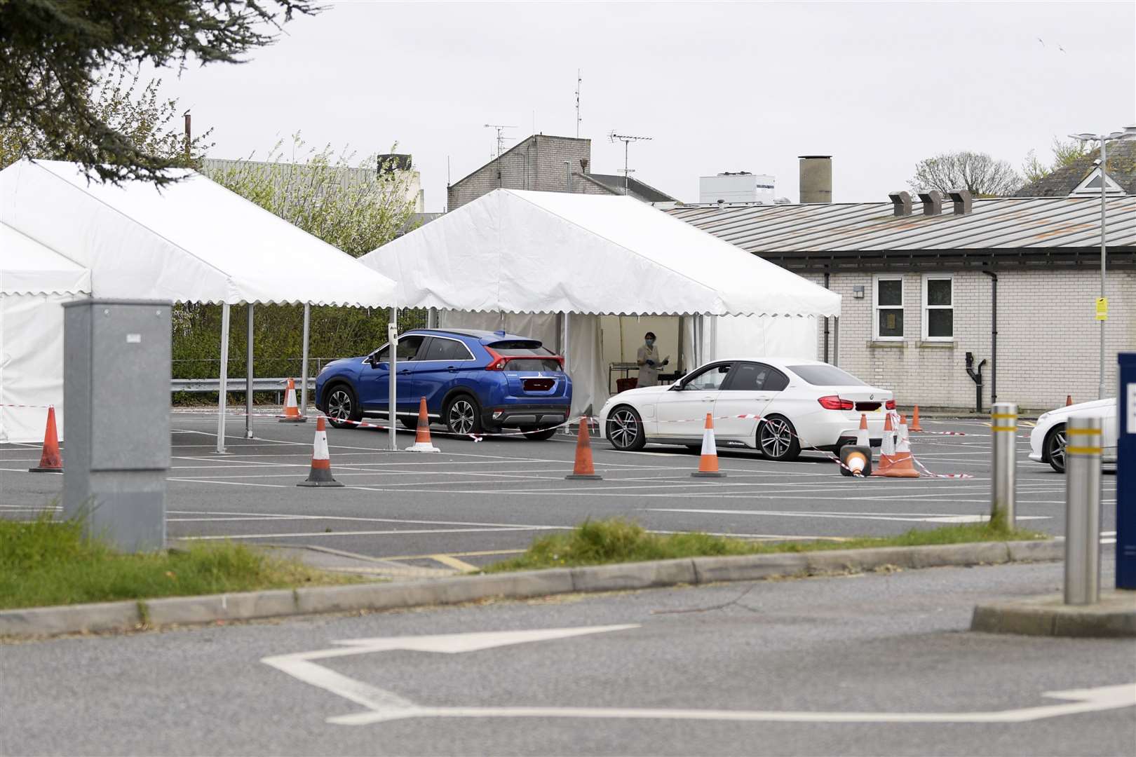 A Covid-19 testing station in the car park of the Kent and Canterbury Hospital