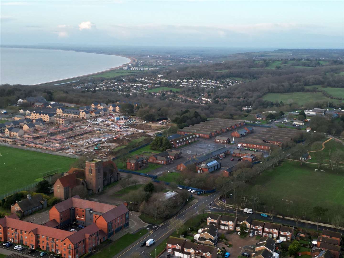The Somerset Place homes can be seen in the bottom left of the picture on the site of the former Somerset Barracks and next to the Tower Theatre. Napier Barracks are in the centre of the picture. Demolition of Burgoyne Barracks can be seen on the left. Picture: Barry Goodwin