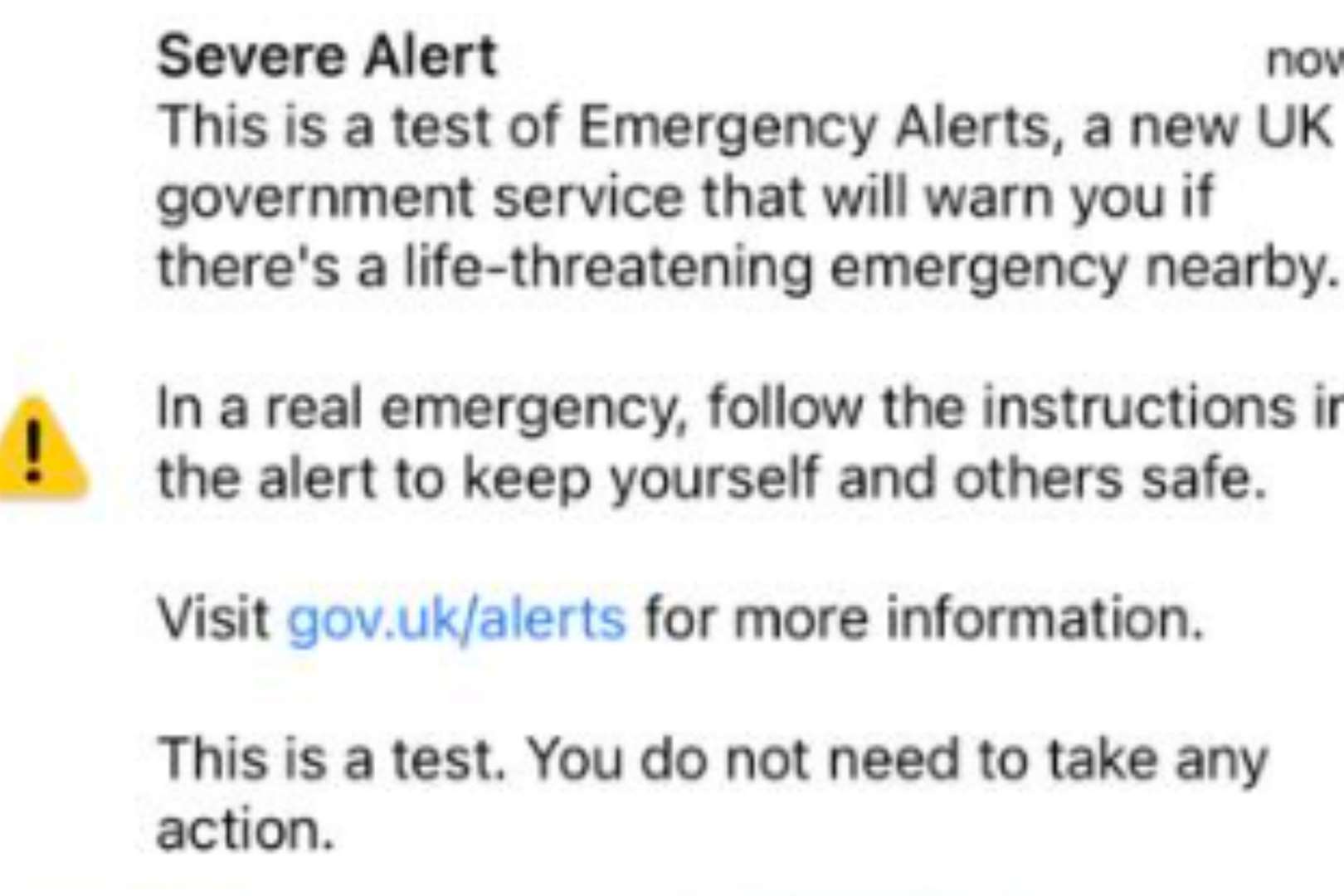 A screenshot of the emergency alert test which went off on mobile phones today