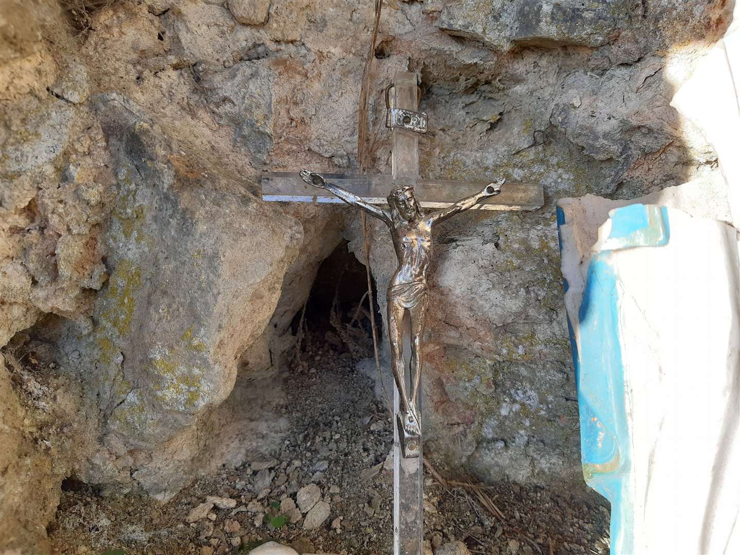 A crucifix left at the chapel, pictured this week