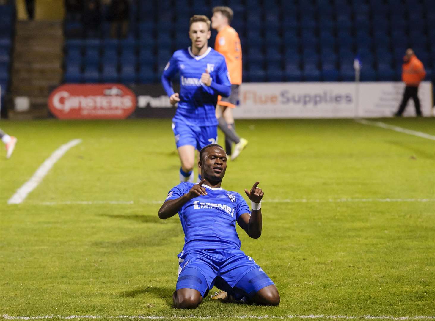 Noel Mbo celebrates his goal against Reading