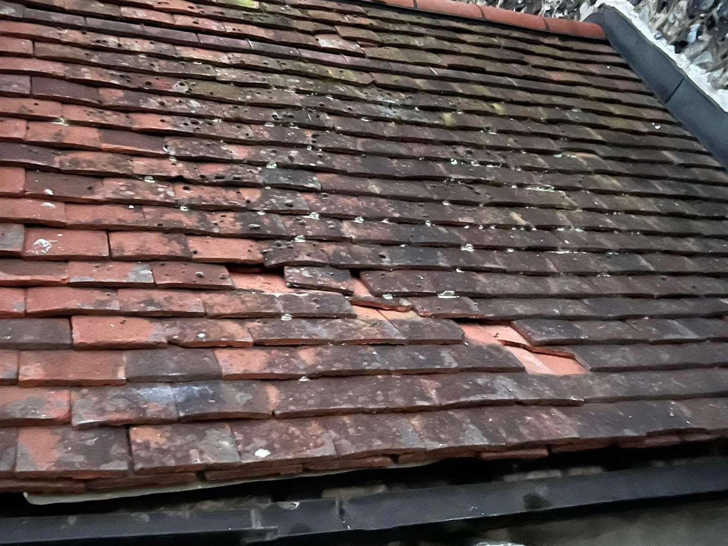 Some of the damage to the roof at the Cliffe church