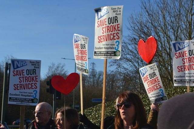 Protests at the QEQM in Margate by Sonik against the NHS cutting stroke services. The group is now launching a judicial review