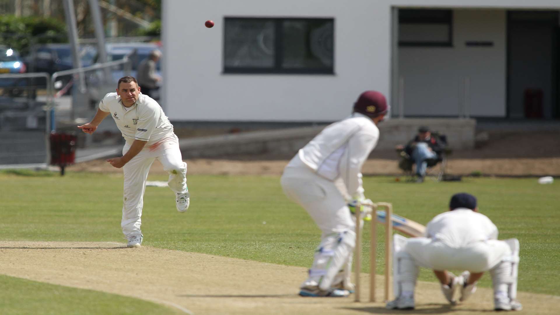 Ross Allen bowls for Dartford in a game against Canterbury