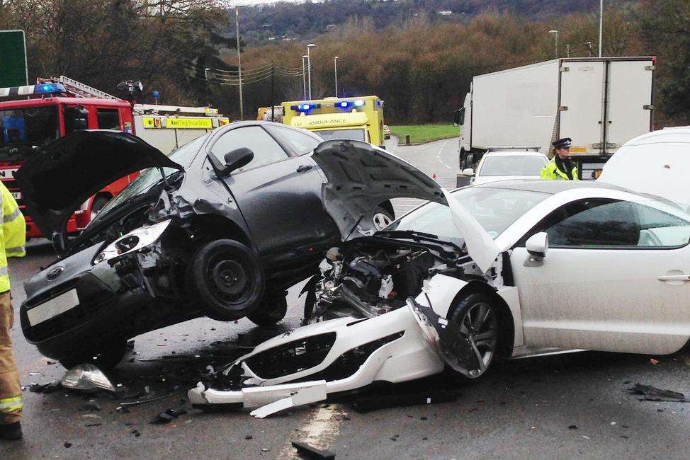 The scene of the crash. Picture: Kent Fire and Rescue Service