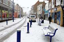 High Street, Sheerness, as the snow falls again