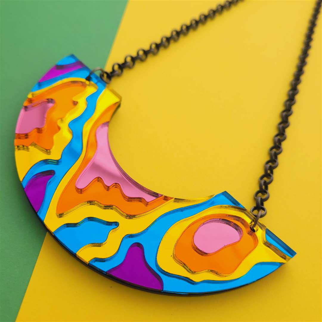 Sugar & Vice, based in Canterbury, drew inspiration from the “stunning effects of oil on tarmac glistening in the sun” for this abstract necklace. Picture: Sugar & Vice