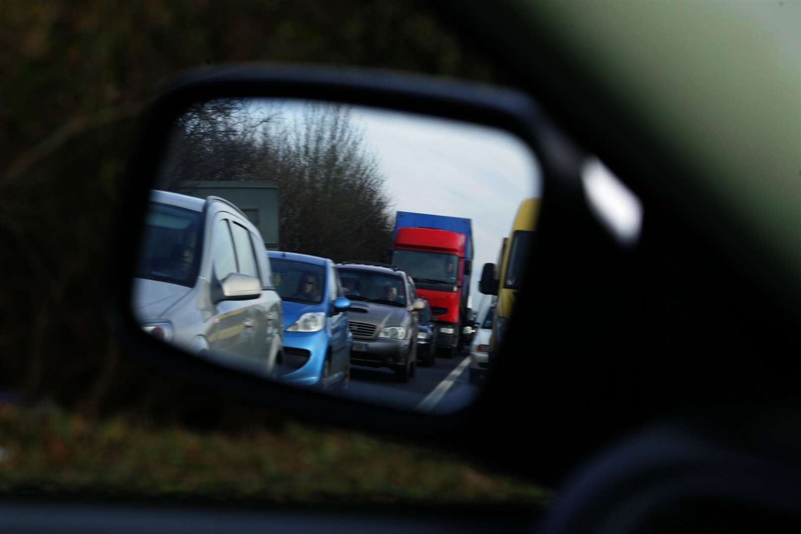 The accident has caused queues as both lanes are blocked. stock image