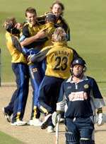 Matthew Walker is dismissed as Hampshire celebrate. Picture: MATT WALKER