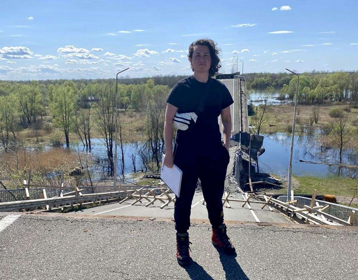 ...and less than a year later at the border of Belarus, where Ukrainian forces destroyed a bridge to stall the Russian invasion. Photo: Sophie Alexander