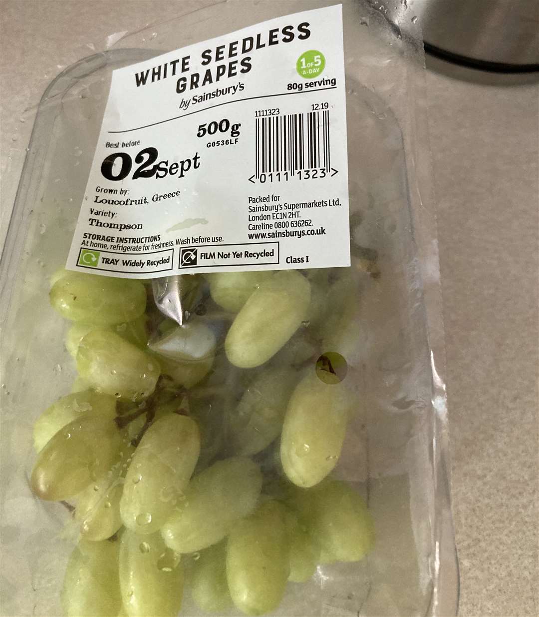 The Sainsbury's grapes, packaged in Greece