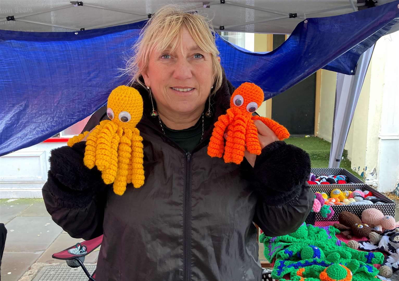 Stallholder Karen Baxter and her crochet creations