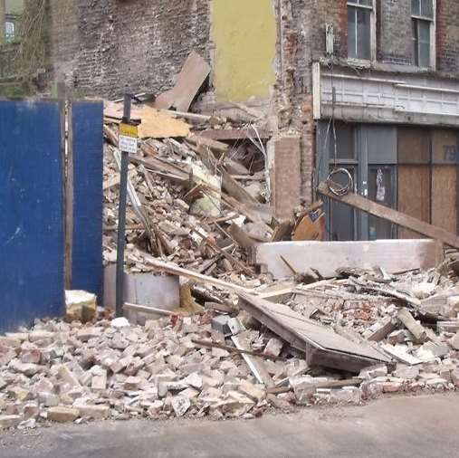 A collapsed wall in Ramsgate High Street. Picture: Mike Pett