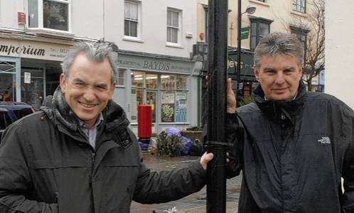 Tony Symonds of Roger's Menswear and Chris West, Town Centre Manager.