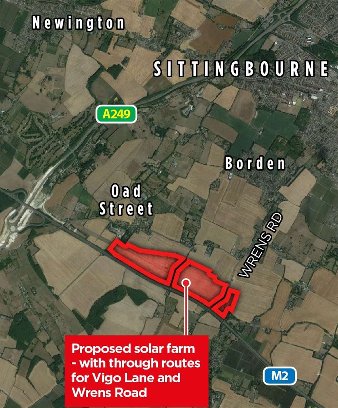 The solar farm would be between Oad Street and the M2 near Junction 5 for Sittingbourne