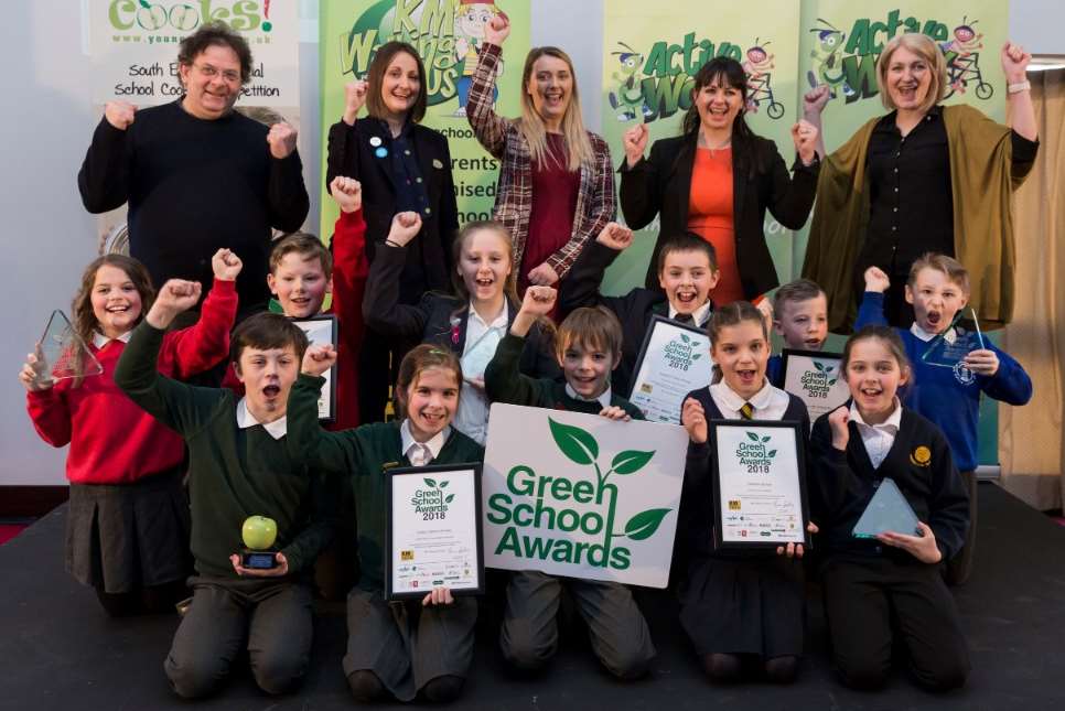 Pupils from the overall winning schools with supporters from Golding Homes, Loop CR, Specsavers, Three R’s Teacher Recruitment, and Volker Highways.