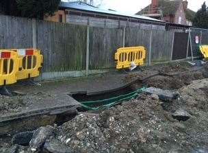 The pavement in West Dumpton Lane, Ramsgate, collapsed after the water main burst. Picture: Marilyn Stapleton