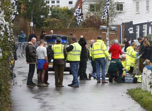 The aftermath of the pram race crash.Pictures: Andy Jones