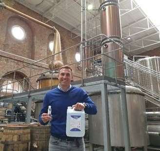 Copper Rivet’s Stephen Russell with a selection of the Eschmann hand sanitiser products