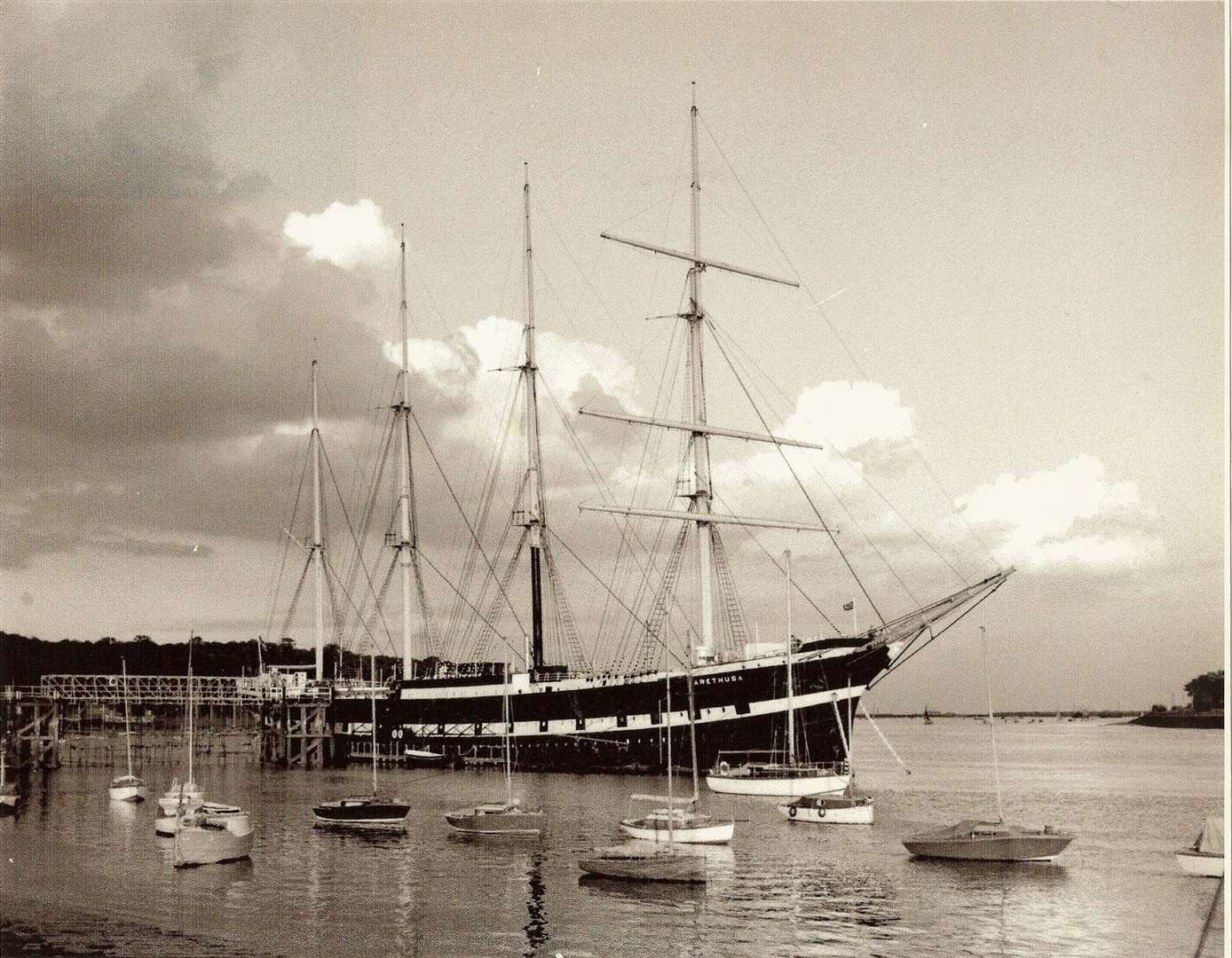The Arethusa lies peacefully at her Upnor moorings