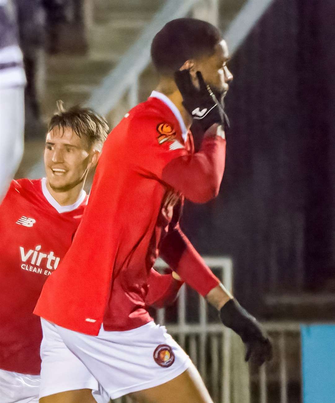 Dominic Samuel celebrates his matchwinner against Maidenhead - his first goal since November. Picture: Ed Miller/EUFC