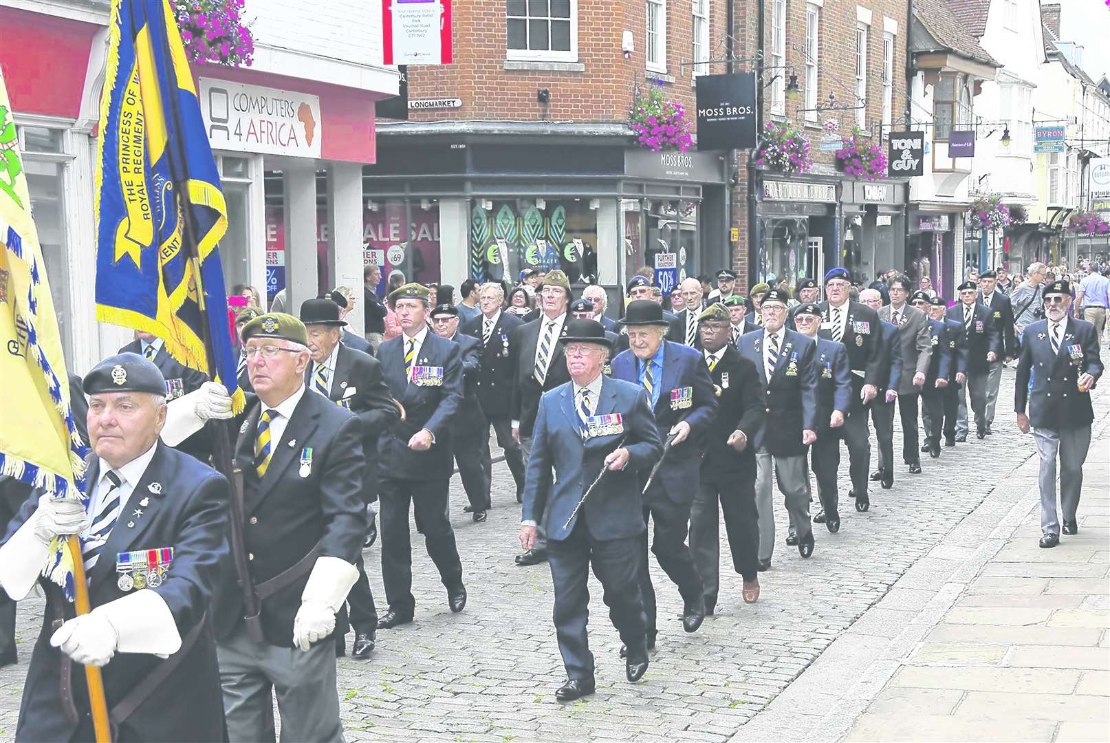 Veterans of the Queen's Own Buffs Regimental Association march along Burgate on Sunday. Picture: Barry Duffield FM4862956 (11782995)