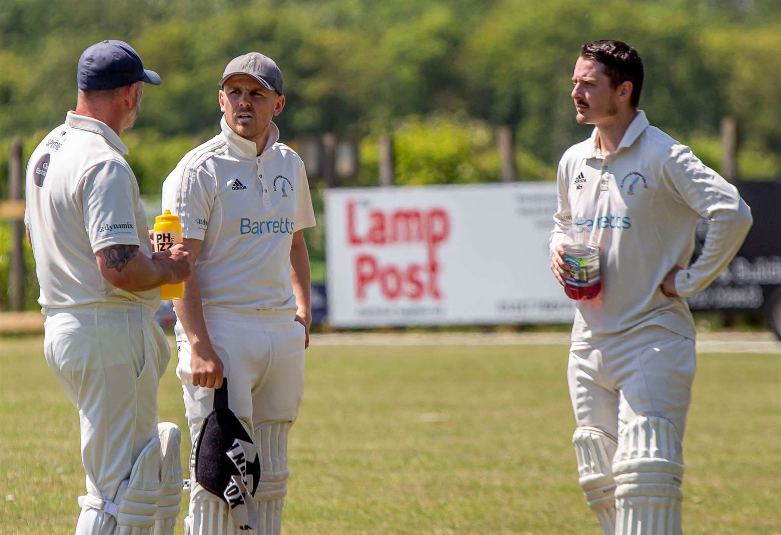 St Lawrence & Highland Court captain Matt Hammond in discussions with Darren Stevens and Michael Hales Jr. Picture: Phillipa Hilton