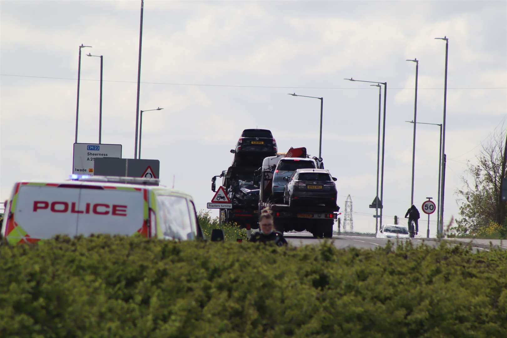 Four cars are taken away after a crash on the Lower Road, Minster, Sheppey