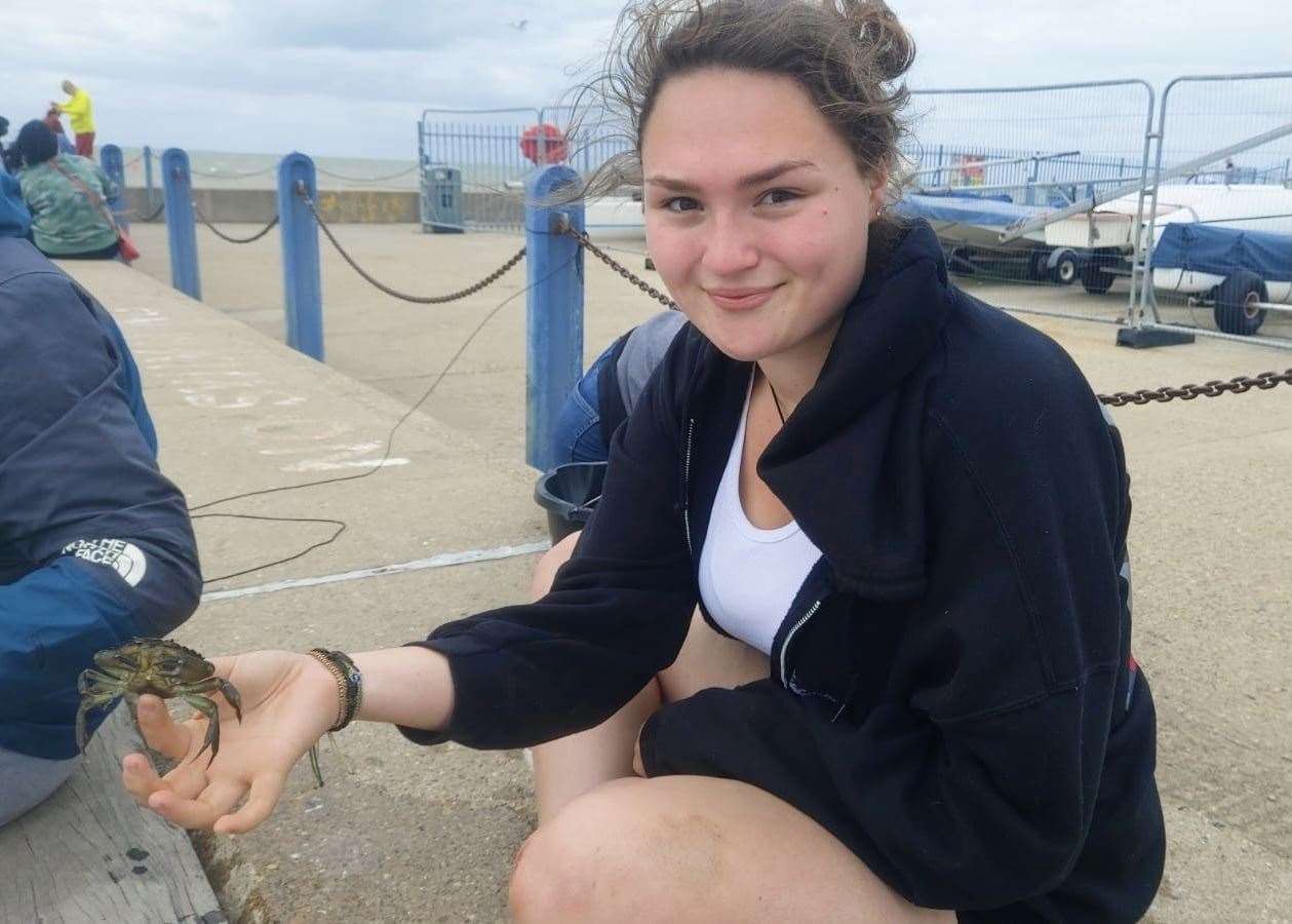 Megan Carr with her catch from Whitstable Harbour