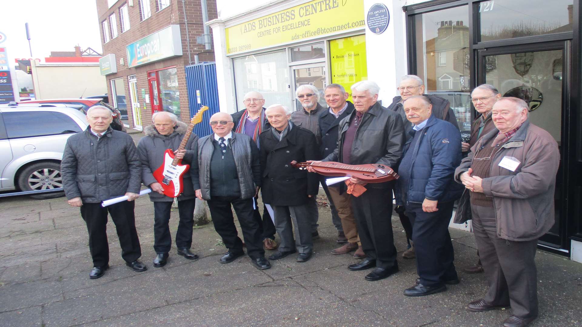Some of the surviving employees from the Vox factory gather for the plaque unveiling. Picture: Stuart Leech