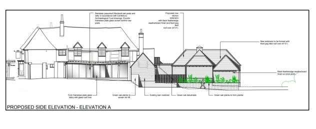 The amended extension plans for the Kings Arms at Elham, which were rejected by councillors