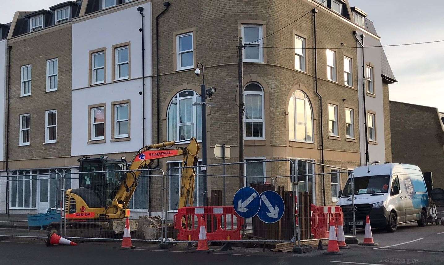 Temporary traffic lights were originally erected in Herne Bay High Street, before the route was sealed off yesterday