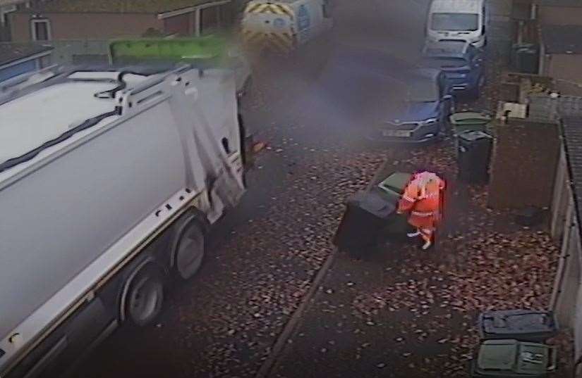 Binmen were seen emptying recycling, food waste and normal household waste, following missed bin collections