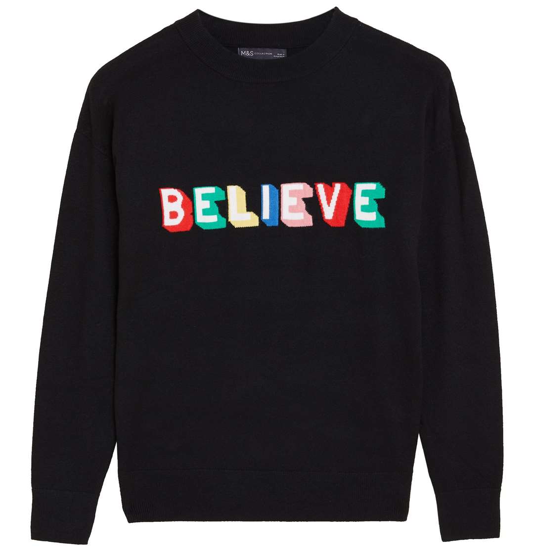 Believe women's slogan jumper, £19.50, M&S Collection