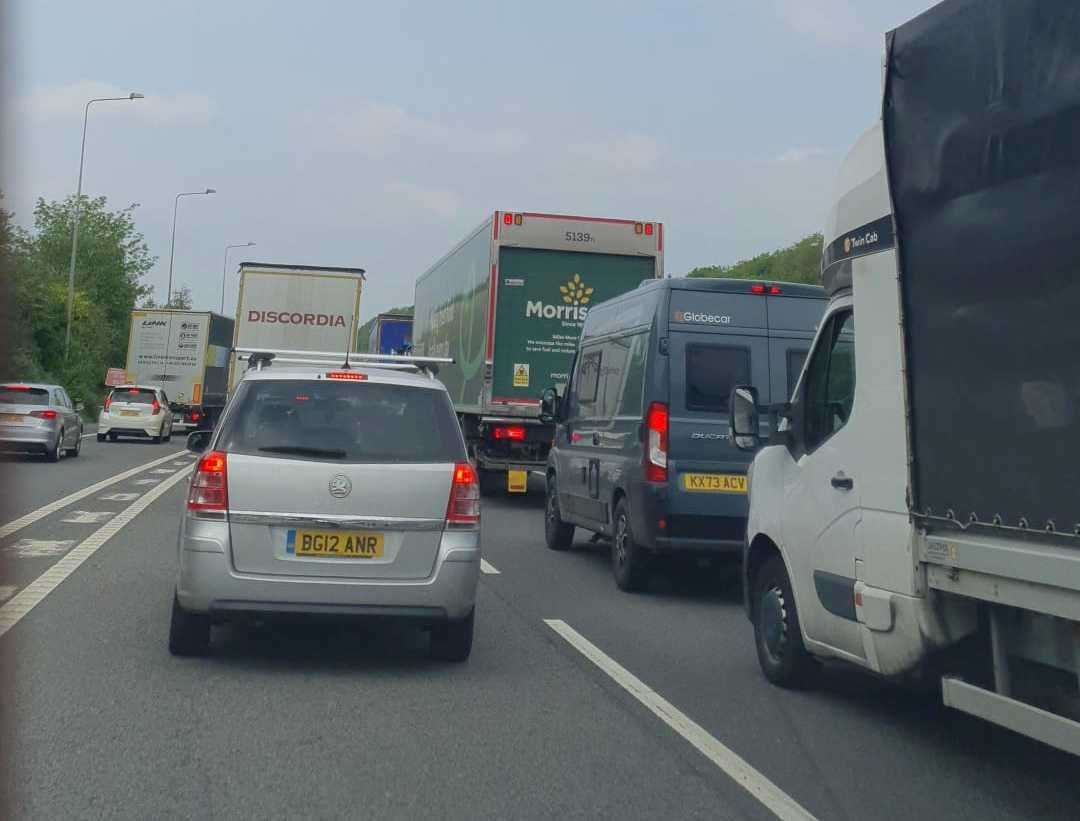 Long queues on the M2 due to roadworks. Picture: Deb Russell
