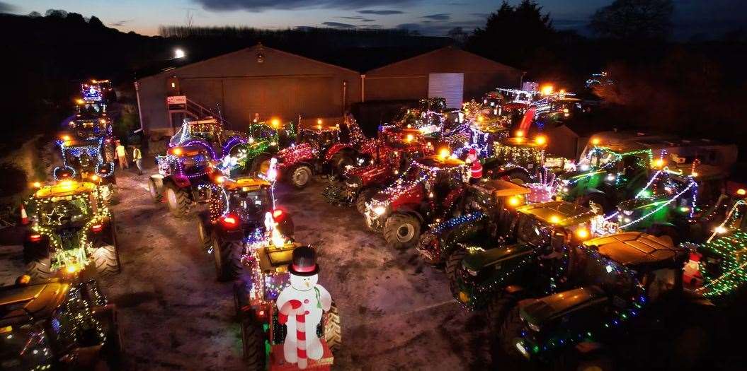 All the vehicles lit up. Picture: Hoo Peninsula Tractor Run