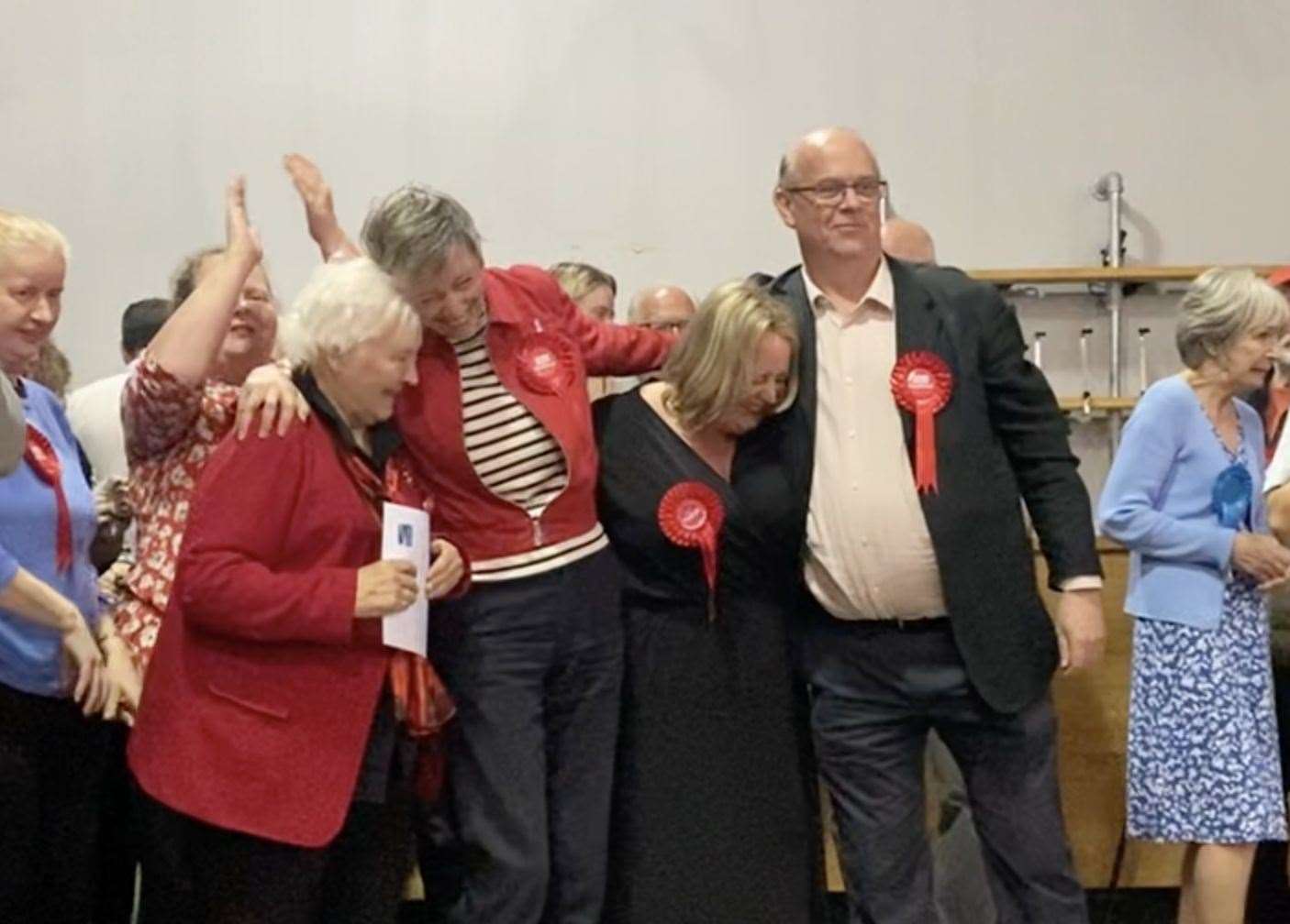 New council leader Rick Everitt celebrates with labour counillors after securing a majority in Thanet District Council