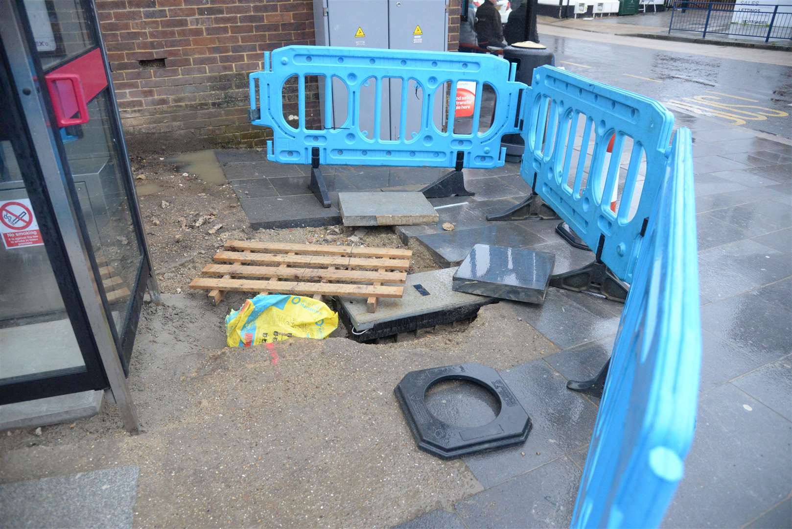 Phone lines undergoing repairs in the open area in the Strood High Street junction with North Street by BT as part of the Strood regeneration project. Picture: Chris Davey