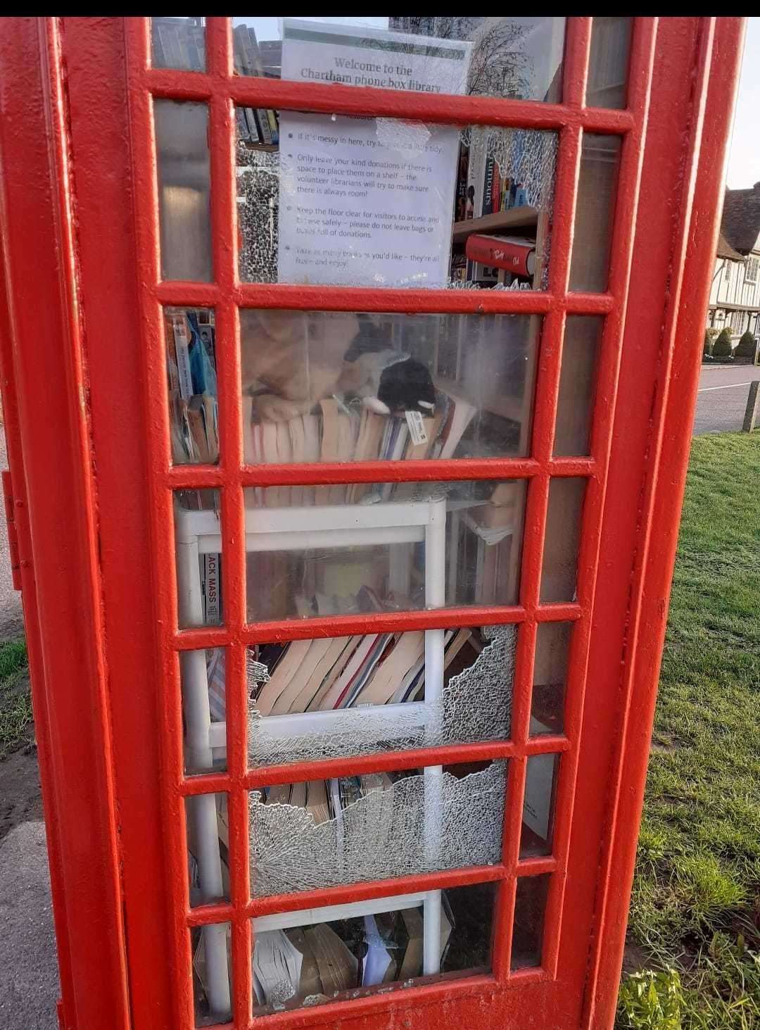 A village's beloved phone box library has been targeted by vandals. Picture: Bea, Nicole, Nicki, Sandra and Alice of Chartham Phone Box Library