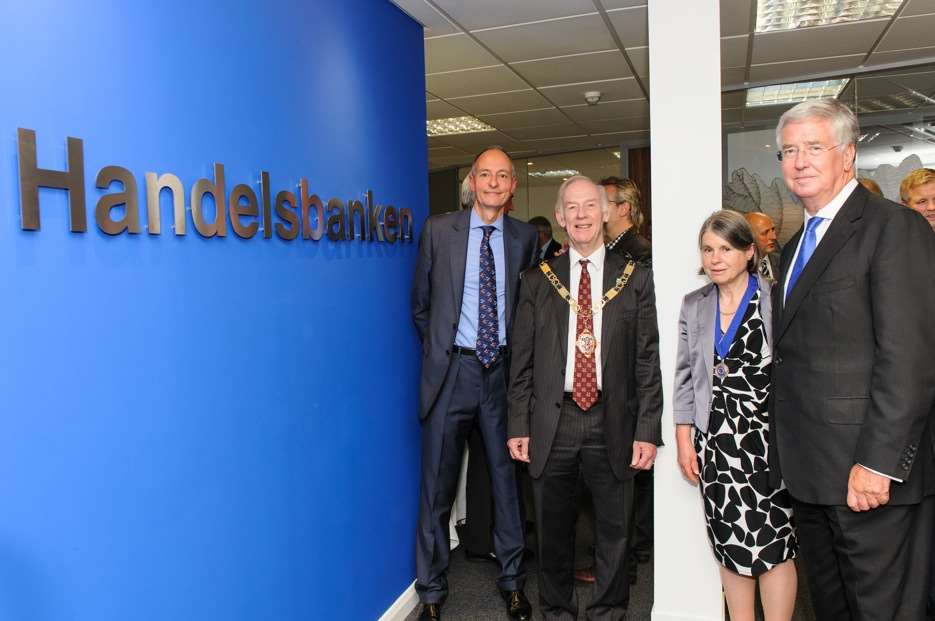 Nick Brooker, Branch Manager Handelsbanken, Mayor and Mayoress of Sevenoaks and Michael Fallon, Sevenoaks MP