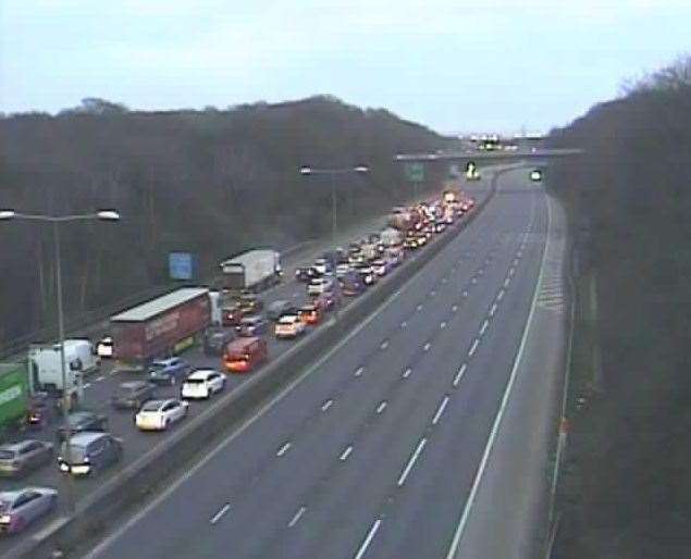 Queues are forming on the A2 due to a Lorry Fire, near Dartford. Picture: KCC Highways