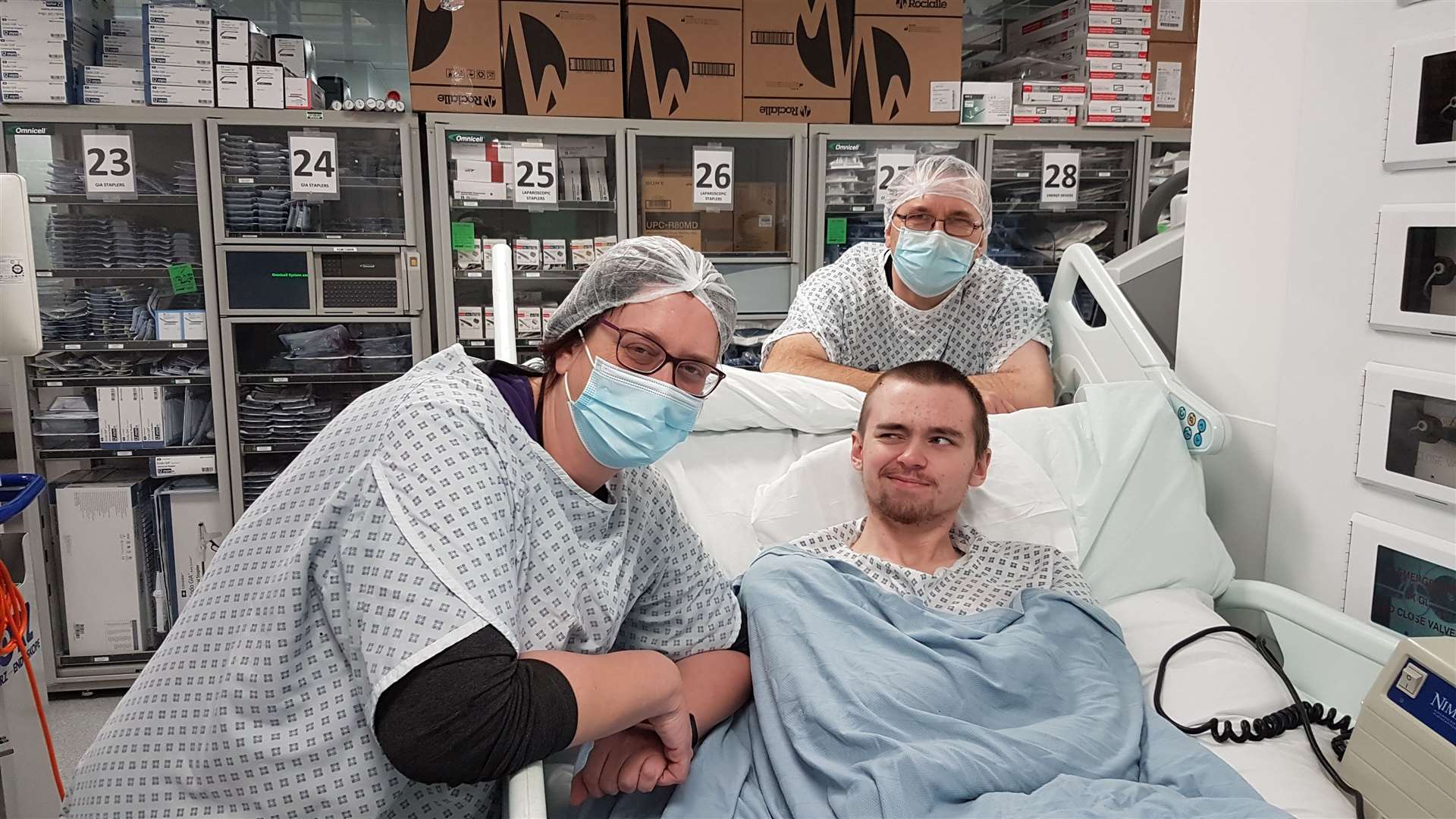 Sam joined by mum Heather and dad Jon Hayward before his second operation