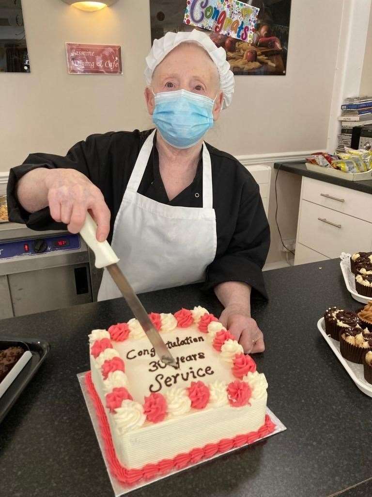 Kitchen assistant Jean received a lovely cake to mark her 30 years working at the care home